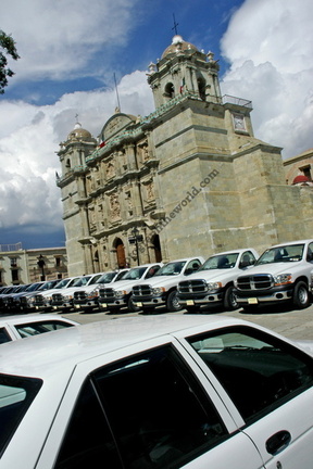 Cathedral & Police Fleet, Oaxaca, Oaxaca, Mexico